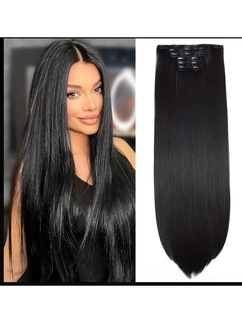 6 piece 20” hair extensions - black straight synthetic